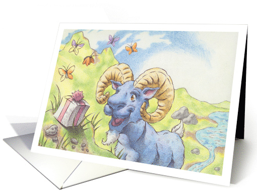 Birthday Ram Finding It's Present in the Mountains card (1601552)