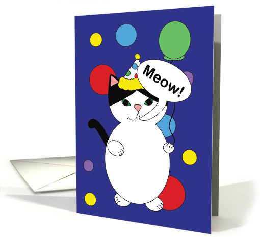 Birthday Black and White Cat in Colorful Party Hat card (1466384)