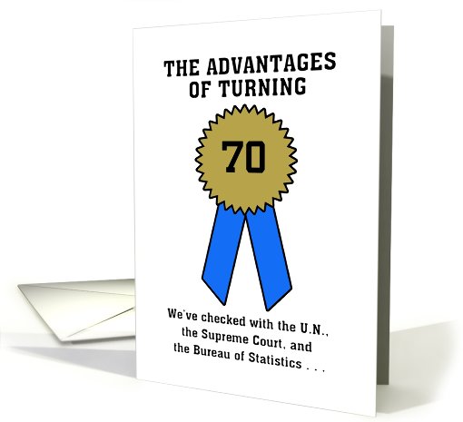 Advantages of Reaching 70 - Blue Ribbon Award customize birthday card