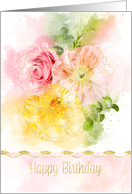 Birthday Watercolor Effect Flowers card