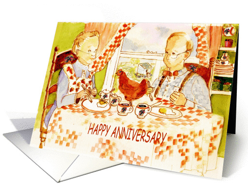 Happy Anniversary, older adult, couple at breakfast card (832613)