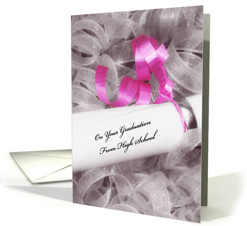 Girly High School Graduation Congratulations With Pink Ribbon card
