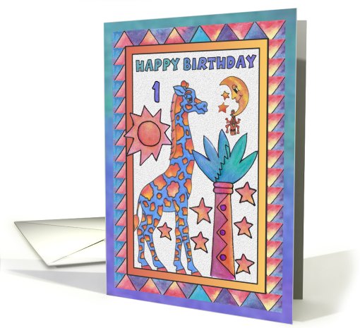 Blue Giraffe,Happy Birthday 1 yr old card (811276)