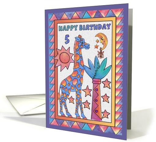 Blue Giraffe,Happy Birthday 5 yr old card (811285)