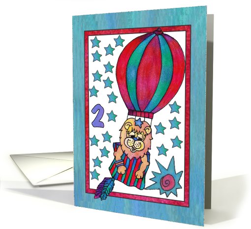 Little Lion Hot Air Balloon,Happy Birthday 2yr old boy card (812853)