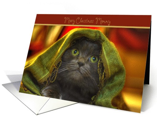 Merry Christmas mommy-grey cat card (874797)