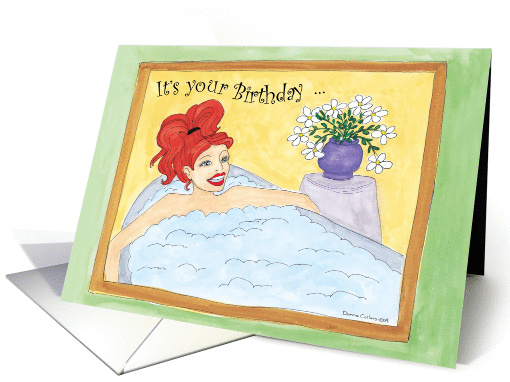 Girl with red hair in tub with bubbles card (837676)