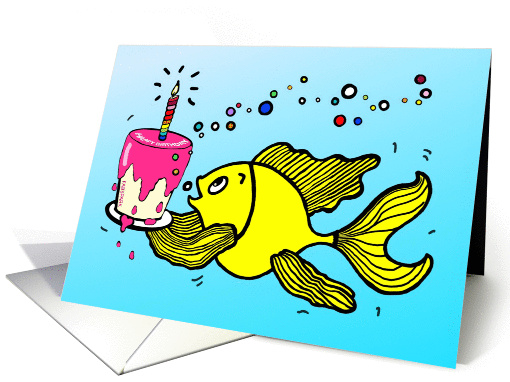Happy Birthday, Fish with Birthday Cake and candle card (880942)