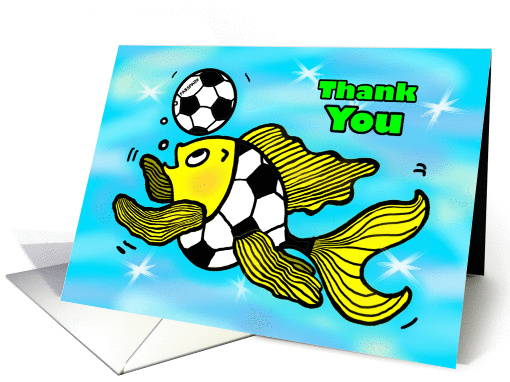 Thank You Soccer Football Fish funny cute cartoon for kids card