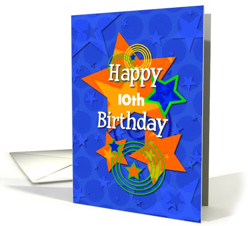 Happy Birthday Personalize Age for Boy Colorful Stars and Swirls card