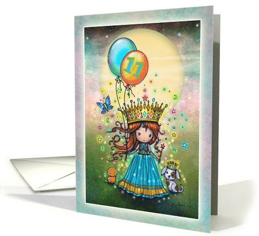 Eleven Year Old Girls Birthday Card Little Princess with Balloons card