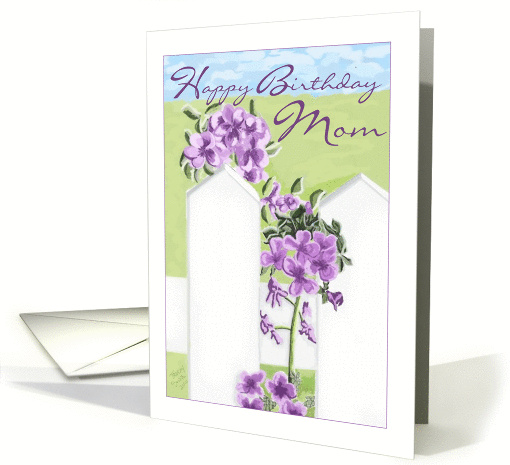 Happy Birthday Mom - Picket Fence and Purple Flowers card (858306)