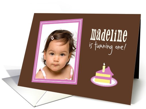 Baby Girl Turning One Year Old Cake Slice Photo card (908750)
