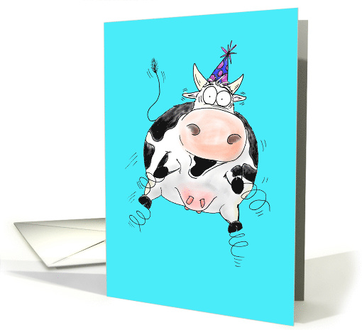 Springy Cow Cartoon Happy Birthday card (930225)