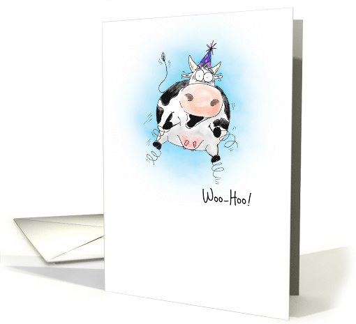 Little Springy Cow Cartoon Happy Birthday card (930267)