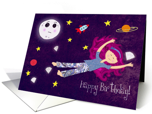 Happy Birthday - Girl in the space card (924637)