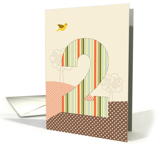 Happy 2nd Birthday, Bird, Trees, Big Plaid '2' card (929425)