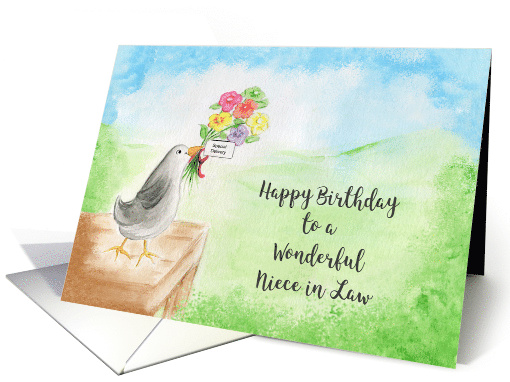 Happy Birthday, Wonderful Niece in Law, Bird with Flowers card