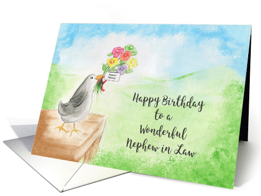 Happy Birthday, Wonderful Nephew in Law, Bird with Flowers card