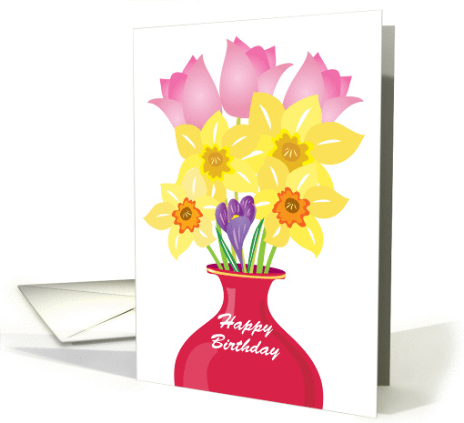 Happy Birthday,red vase and flowers card (1364644)