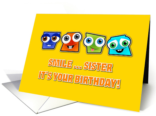 Birthday sister square funny faces card (941620)