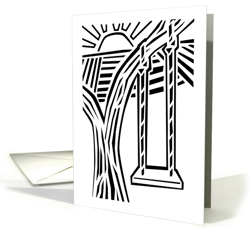 Birthday, Tree with rope swing, black and white paper cutting card