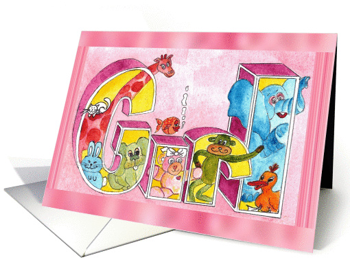 Congratulations on New Baby Girl, Blocks with Animals card (995429)
