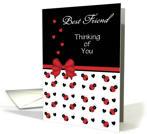 For Best Friend Cute Red & Black Ladybug Hearts Thinking of You card
