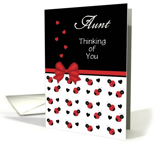 For Aunt - Cute Red and Black Ladybug Hearts Thinking of You card