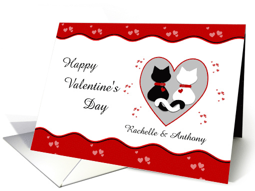 For Couple - Cute Cat Couple Red Hearts Happy Valentine's Day card