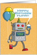 Robot with Balloons and Cupcake Happy Birthday card