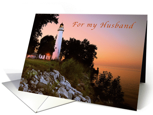Happy Birthday For My Husband, Point Aux Barques Lighthouse card