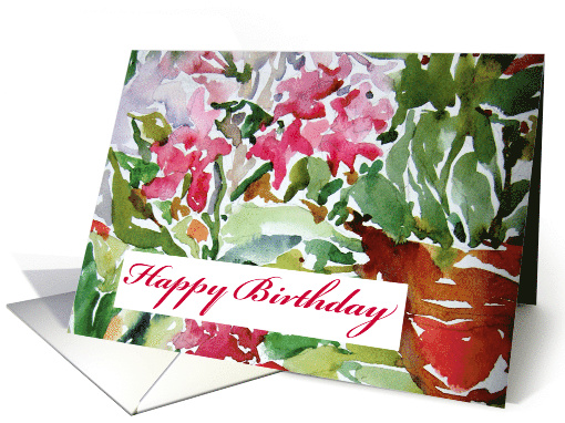 Happy Birthday Pink Peonies Watercolor Painting card (1556674)