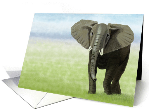 Curious Young African Elephant Painting Blank Note card (1405476)