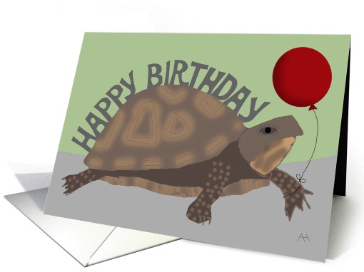 Turtle Holding Red Balloon - Happy Belated Birthday card (1073676)