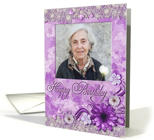 Purple Butterflies and flowers Birthday Card for grandma card