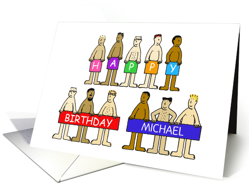 Funny Nude Happy Birthday Men Cartoon to Personalize With... (1443992)