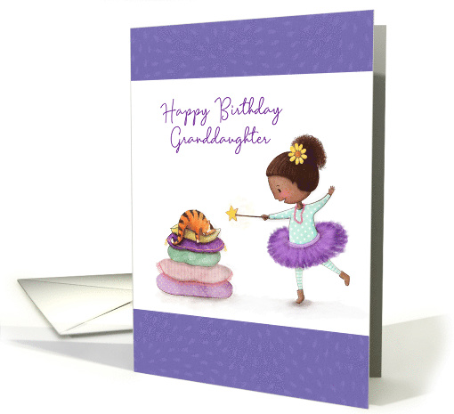 Happy Birthday Granddaughter, Girl with Star Wand and and Cat card