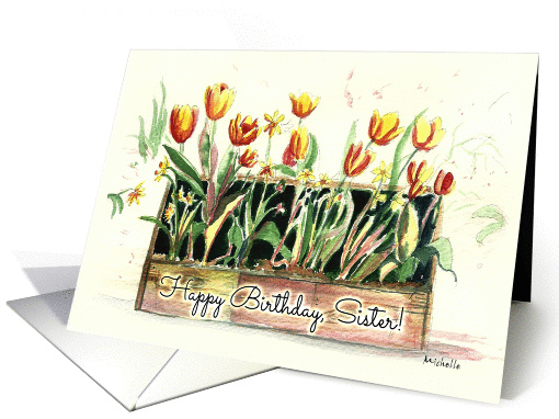 Tulips in a Rustic Wooden Box Birthday for Sister card (1136016)