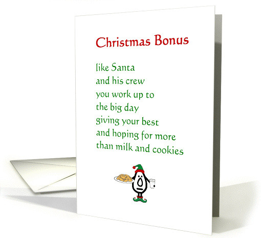 Christmas Bonus - a funny Christmas poem for your employee(s) card