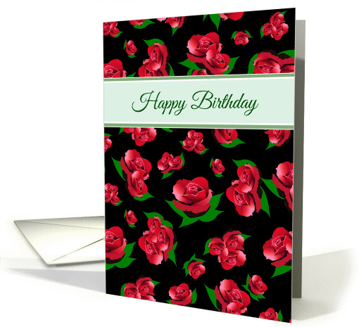 Romantic Red Roses on stylish black Happy Birthday card (1099054)