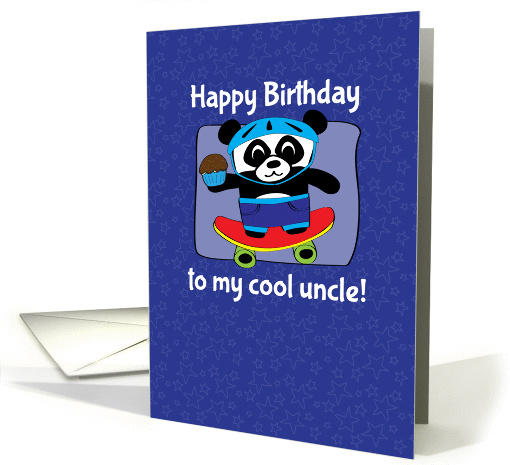 Birthday for Uncle - Little Skateboarder Panda Bear on Blue/Stars card