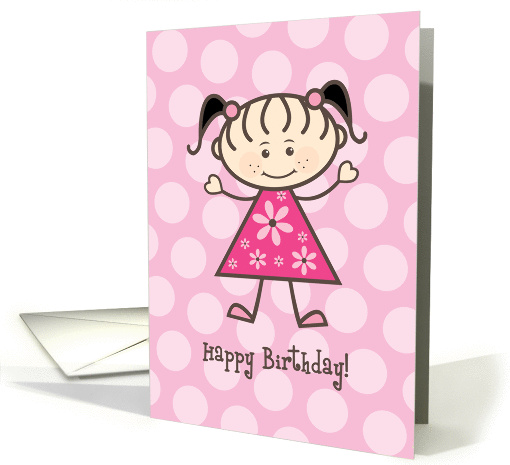 Happy Birthday Stick Figure Girl - Pink Polka Dots card (1118234)