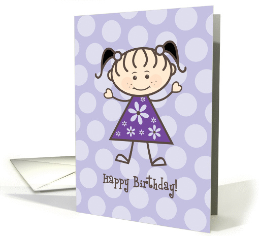 Happy Birthday Stick Figure Girl - Purple Polka Dots card (1118236)