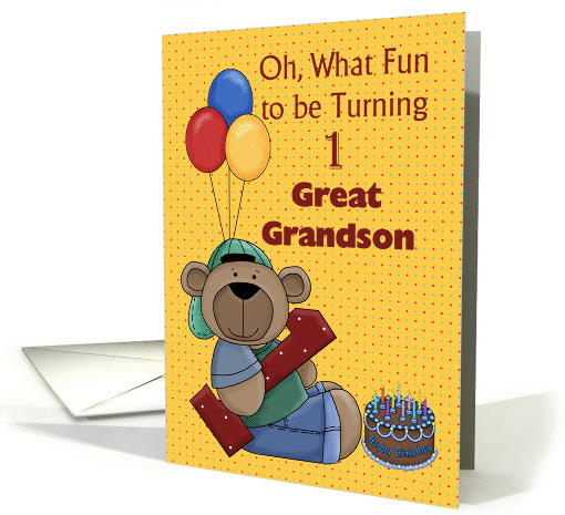 Great Grandson 1st Birthday, Bear with Balloons card (1293252)
