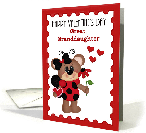 Great Granddaughter Happy Valentine's Day, Bear ladybug card (1353320)
