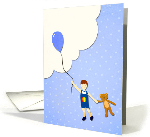 Happy Birthday - A boy, a bear and a blue balloon card (1427320)