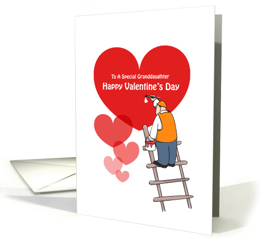 Valentine's Day Granddaughter Cards, Red Hearts, Painter Cartoon card