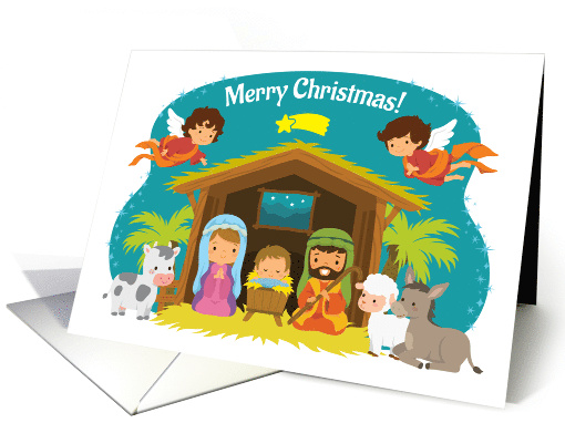 Merry Christmas Card With Illustration of the Nativity Scene card