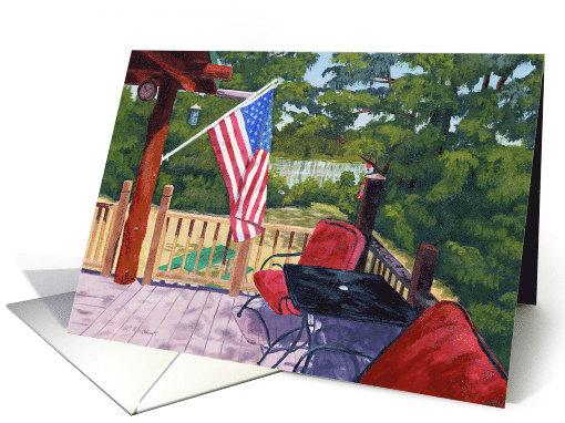 Patriotic Retreat Camp Deck on the Water BIrthday card (1659390)